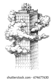 Skyscraper in the clouds sketch