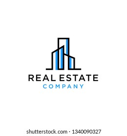 skyscraper construction building linear logo design vector icon symbol illustration