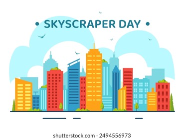 Skyscraper Day Vector Illustration on September 3rd featuring City Infrastructure, Public Spaces, City Buildings, and Skyscrapers in a Flat Background