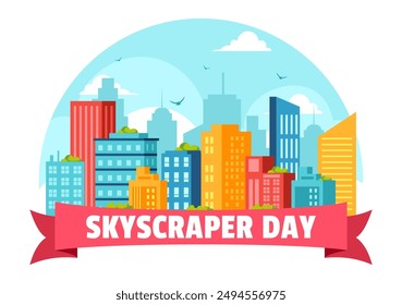 Skyscraper Day Vector Illustration on September 3rd featuring City Infrastructure, Public Spaces, City Buildings, and Skyscrapers in a Flat Background