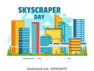 Skyscraper Day Vector Illustration on September 3rd featuring City Infrastructure, Public Spaces, City Buildings, and Skyscrapers in a Flat Background