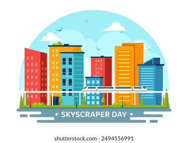 Skyscraper Day Vector Illustration on September 3rd featuring City Infrastructure, Public Spaces, City Buildings, and Skyscrapers in a Flat Background