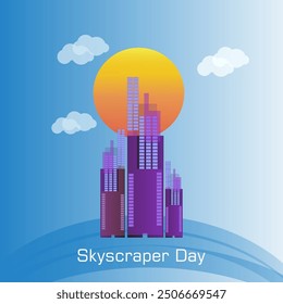 Skyscraper Day Vector, Illustration on September 3rd featuring City Infrastructure, Public Spaces, City Buildings, and Skyscrapers. Buildings and sun.