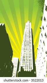 skyscraper design with green background