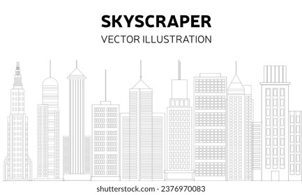 Skyscraper doodle banner concept. Vector illustration.