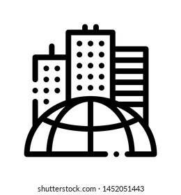 Skyscraper Earth Problem Vector Thin Line Icon. Big City Town Building Environmental Problem, Industrial Pollution, Contamination Linear Pictogram. Global Warming Contour Illustration