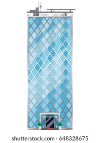 Skyscraper. The facade of a tall glass building. Vector illustration of a business center on a white background.