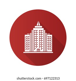 Skyscraper flat design long shadow glyph icon. Multi-storey building. Vector silhouette illustration