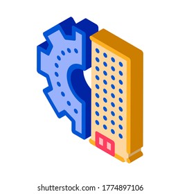 Skyscraper Gear Icon Vector. Isometric Skyscraper Gear sign. color isolated symbol illustration