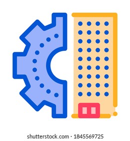 Skyscraper Gear Icon Vector. Outline Skyscraper Gear Sign. Color Isolated Contour Symbol Illustration