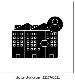 Skyscraper glyph icon.Modern architecture building. Concept of business, progress and modern development technology. Maps and plans.Filled flat sign. Isolated silhouette vector illustration
