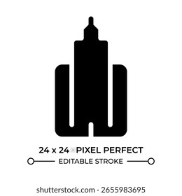 Icono de glifo de rascacielos. Edificio del Estado. Arquitectura Urbana, construcción moderna. Lugar famoso, horizonte. Vector de símbolo de silueta sólida negra. Elemento de interfaz de usuario aislado, píxel perfecto