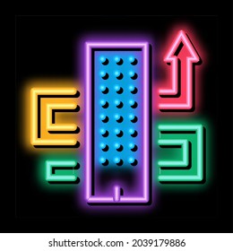 skyscraper and growing arrow neon light sign vector. Glowing bright icon skyscraper and growing arrow sign. transparent symbol illustration