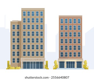 Skyscraper or High-Rise City Building illustration. Vector element modern city illustration. Flat design skyline.