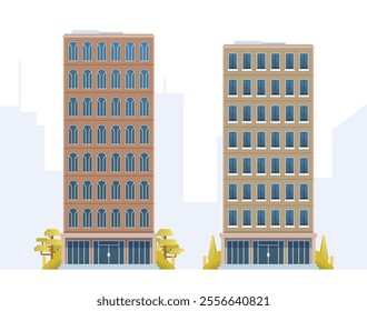 Skyscraper or High-Rise City Building illustration. Vector element modern city illustration. Flat design skyline.