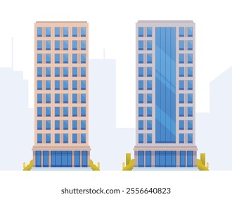 Skyscraper or High-Rise City Building illustration. Vector element modern city illustration. Flat design skyline.