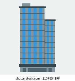 A skyscraper icon. A building, a modern house, an office, an apartment house. Flat style. Vector