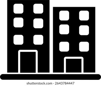 Skyscraper icon. High-rise building pictogram. Modern architecture and urban skyline symbol. Office tower and real estate illustration. Business district commercial infrastructure. Black.