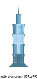 Skyscraper icon isolated on white background. Vector illustration for architecture design. Business building exterior. Modern city office. Urban construction facade. High reflection glass center house