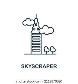 Skyscraper icon. Line element from big city life collection. Linear Skyscraper icon sign for web design, infographics and more.