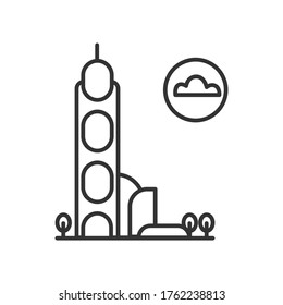 Icono de rascacielos. Pictograma lineal del edificio de arquitectura moderna. Concepto de empresa, progreso y tecnología moderna de desarrollo. Ilustración de vector de trazo editable para mapas y planes.