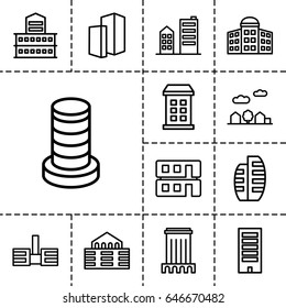 Skyscraper icon. set of 13 outline skyscrapericons such as building, building   isolated  sign symbol, house builidng, builidng
