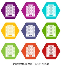 Skyscraper icon set many color hexahedron isolated on white vector illustration