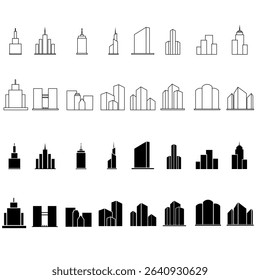 Skyscraper icon vector set. Building illustration sign collection. high rise building symbol. architecture web icons.