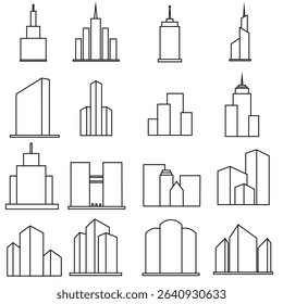 Skyscraper icon vector set. Building illustration sign collection. high rise building symbol. architecture web icons.