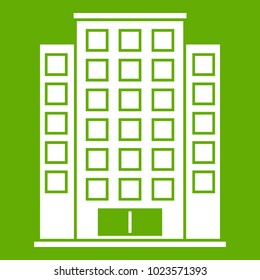 Skyscraper icon white isolated on green background. Vector illustration