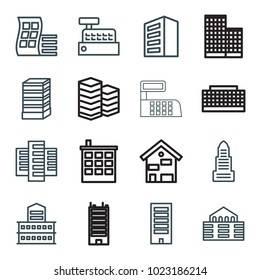 Skyscraper icons. set of 16 editable outline skyscraper icons such as modern curved building, building, business center building