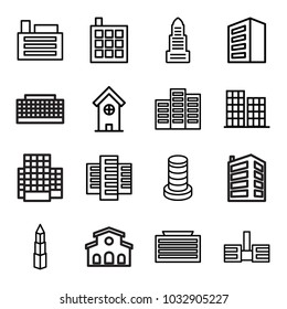 Skyscraper icons. set of 16 editable outline skyscraper icons such as building, business center building, business center