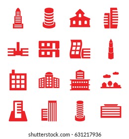 Skyscraper icons set. set of 16 skyscraper filled icons such as building, modern curved building, business center