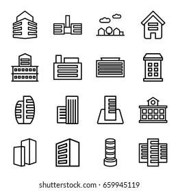 Skyscraper icons set. set of 16 skyscraper outline icons such as building, business center building, builidng