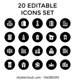 Skyscraper icons. set of 20 editable filled skyscraper icons such as building, business center building, business center, house building