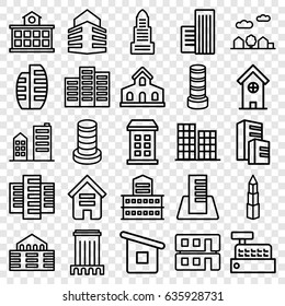 Skyscraper icons set. set of 25 skyscraper outline icons such as building, business center building, business center, house builidng, builidng