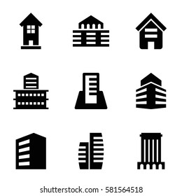 skyscraper icons set. Set of 9 skyscraper filled icons such as 