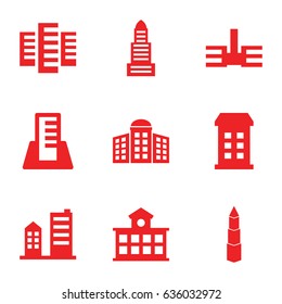 Skyscraper icons set. set of 9 skyscraper filled icons such as building, building   isolated  sign symbol