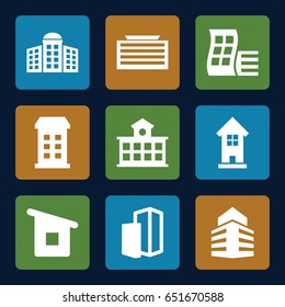Skyscraper icons set. set of 9 skyscraper filled icons such as building