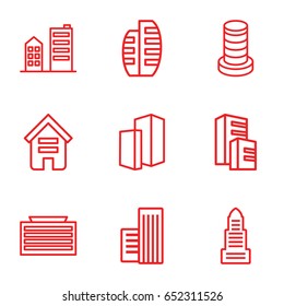 Skyscraper icons set. set of 9 skyscraper outline icons such as building, business center building, business center