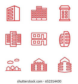 Skyscraper icons set. set of 9 skyscraper outline icons such as building, house builidng, builidng