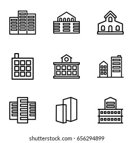 Skyscraper icons set. set of 9 skyscraper outline icons such as