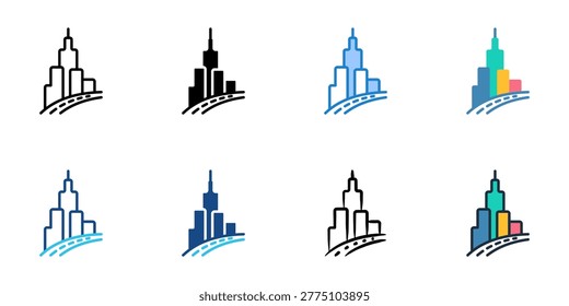 Skyscraper icons set multiple style collection. Editable stroke 
