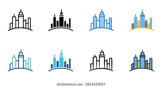 Skyscraper icons set multiple style collection. Editable stroke 