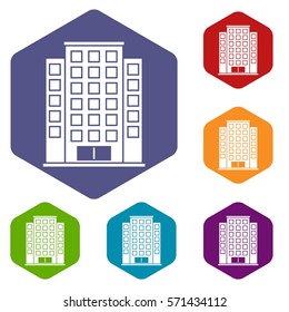 Skyscraper icons set rhombus in different colors isolated on white background