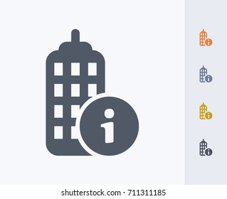 Skyscraper & Information Button - Carbon Icons. A professional, pixel-aligned icon.  