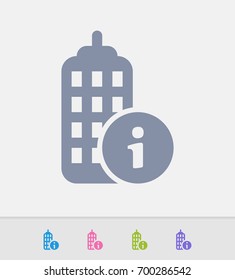 Skyscraper & Information Button - Granite Icons. A professional, pixel-perfect icon designed on a 32x32 pixel grid and redesigned on a 16x16 pixel grid for very small sizes.