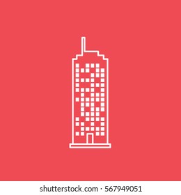 Skyscraper Line Icon On Red Background