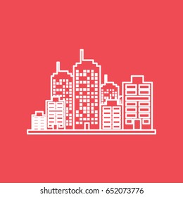 Skyscraper Line Icon On Red Background