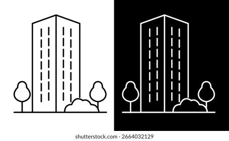 Skyscraper line icon for urban architecture. Modern high-rise building vector illustration for real estate business projects.